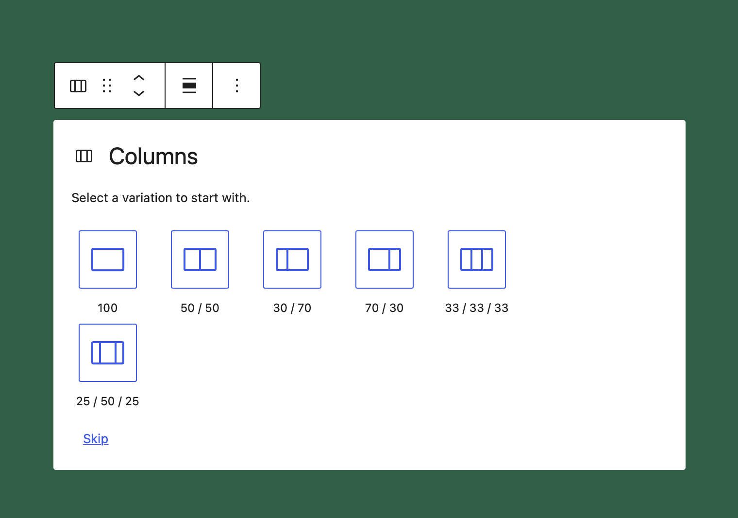 Core Columns Variation Picker